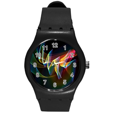 Northern Lights, Abstract Rainbow Aurora Plastic Sport Watch (Medium) from ArtsNow.com Front