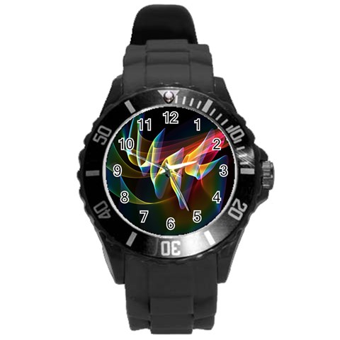 Northern Lights, Abstract Rainbow Aurora Plastic Sport Watch (Large) from ArtsNow.com Front