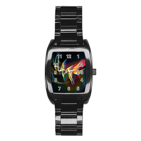 Northern Lights, Abstract Rainbow Aurora Stainless Steel Barrel Watch from ArtsNow.com Front