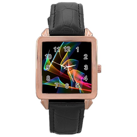 Crystal Rainbow, Abstract Winds Of Love  Rose Gold Leather Watch  from ArtsNow.com Front