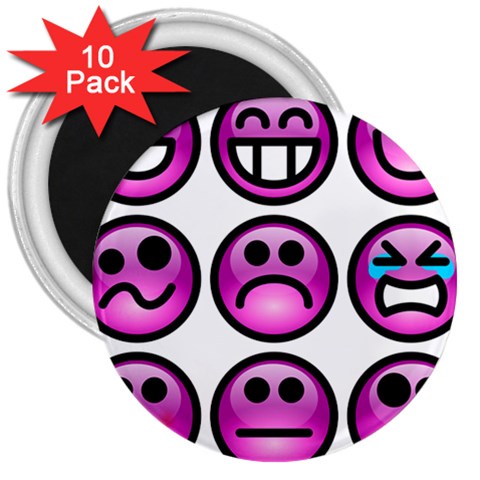 Chronic Pain Emoticons 3  Button Magnet (10 pack) from ArtsNow.com Front