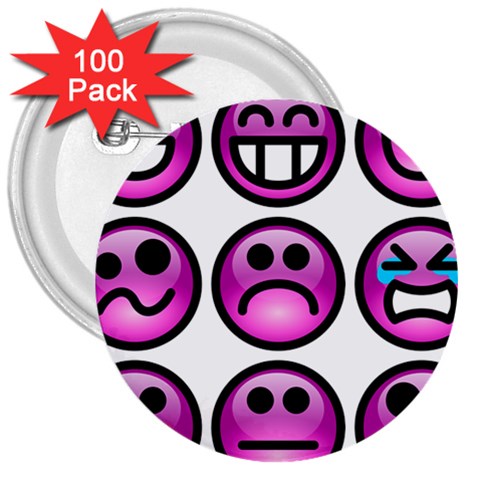 Chronic Pain Emoticons 3  Button (100 pack) from ArtsNow.com Front