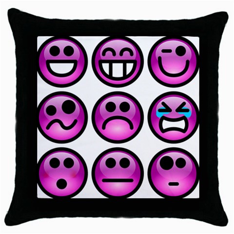 Chronic Pain Emoticons Black Throw Pillow Case from ArtsNow.com Front