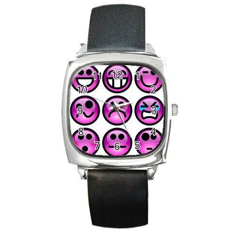 Chronic Pain Emoticons Square Leather Watch from ArtsNow.com Front