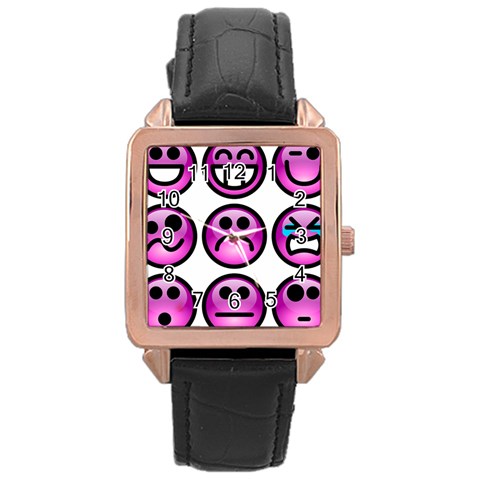 Chronic Pain Emoticons Rose Gold Leather Watch  from ArtsNow.com Front