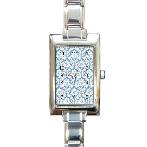 White On Light Blue Damask Rectangular Italian Charm Watch from ArtsNow.com Front