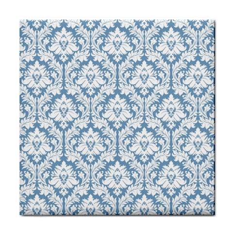 White On Light Blue Damask Ceramic Tile from ArtsNow.com Front