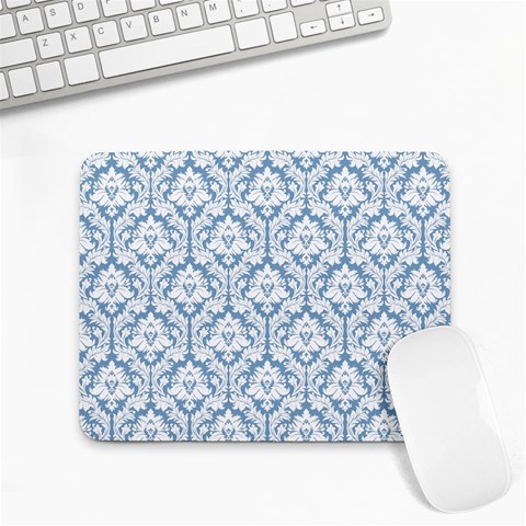 White On Light Blue Damask Small Mouse Pad (Rectangle) from ArtsNow.com Front