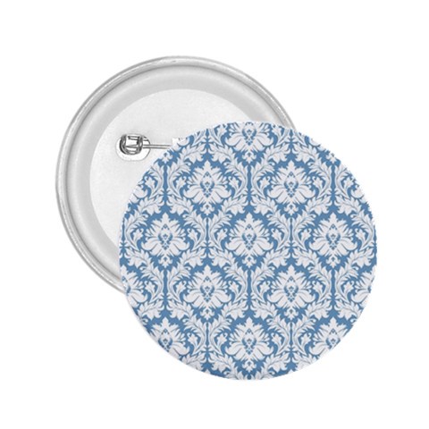 White On Light Blue Damask 2.25  Button from ArtsNow.com Front