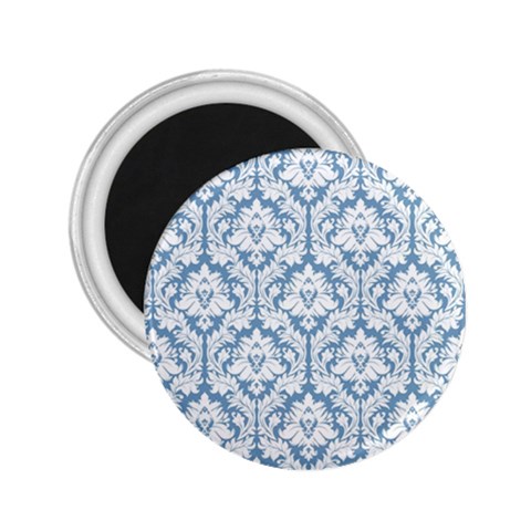 White On Light Blue Damask 2.25  Button Magnet from ArtsNow.com Front