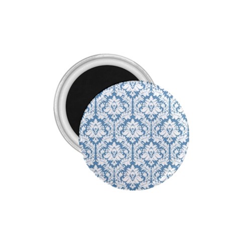 White On Light Blue Damask 1.75  Button Magnet from ArtsNow.com Front