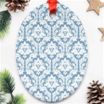 White On Light Blue Damask Oval Ornament