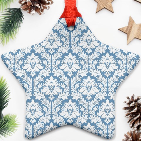 White On Light Blue Damask Star Ornament from ArtsNow.com Front