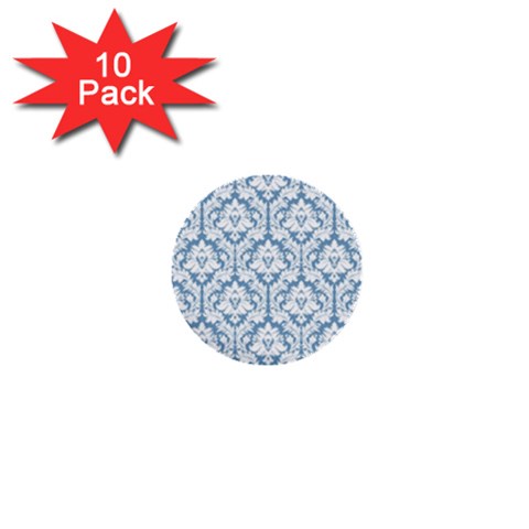 White On Light Blue Damask 1  Mini Button (10 pack) from ArtsNow.com Front