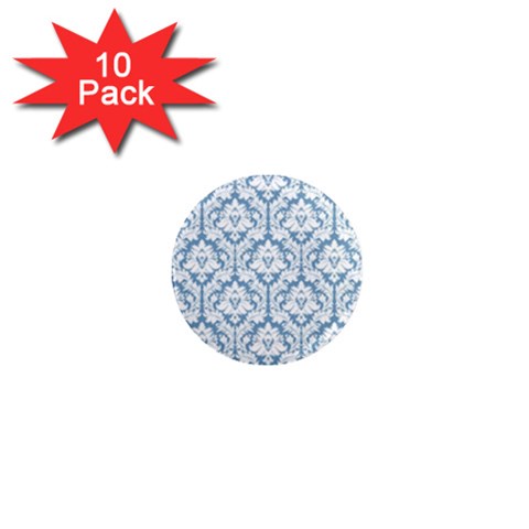 White On Light Blue Damask 1  Mini Button Magnet (10 pack) from ArtsNow.com Front