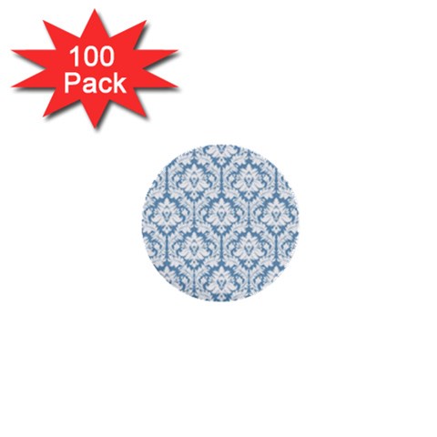 White On Light Blue Damask 1  Mini Button (100 pack) from ArtsNow.com Front