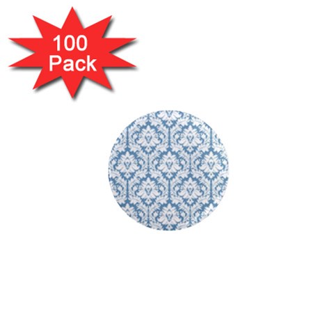 White On Light Blue Damask 1  Mini Button Magnet (100 pack) from ArtsNow.com Front