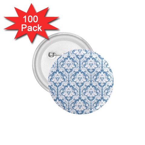 White On Light Blue Damask 1.75  Button (100 pack) from ArtsNow.com Front