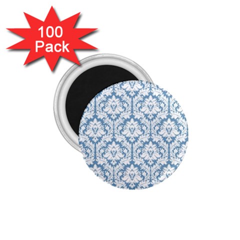 White On Light Blue Damask 1.75  Button Magnet (100 pack) from ArtsNow.com Front