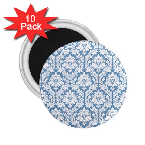 White On Light Blue Damask 2.25  Button Magnet (10 pack) from ArtsNow.com Front