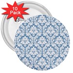 White On Light Blue Damask 3  Button (10 pack)