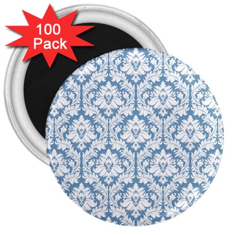 White On Light Blue Damask 3  Button Magnet (100 pack) from ArtsNow.com Front