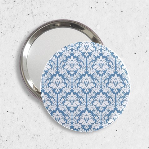 White On Light Blue Damask Handbag Mirror (2.25 ) from ArtsNow.com Front