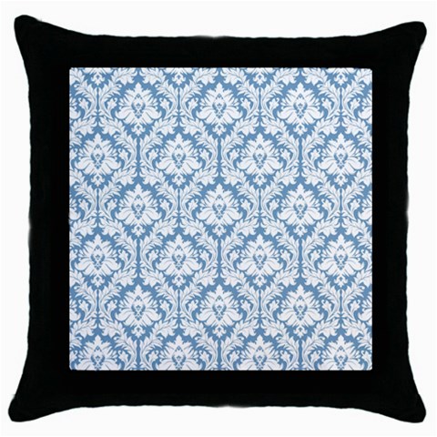 White On Light Blue Damask Black Throw Pillow Case from ArtsNow.com Front