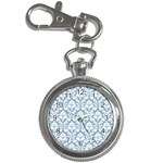 White On Light Blue Damask Key Chain Watch