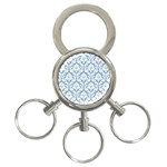 White On Light Blue Damask 3-Ring Key Chain