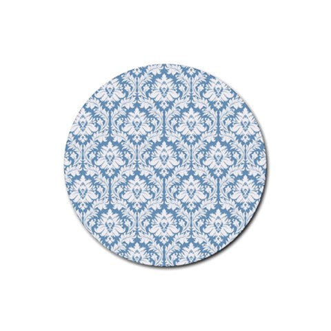 White On Light Blue Damask Drink Coaster (Round) from ArtsNow.com Front