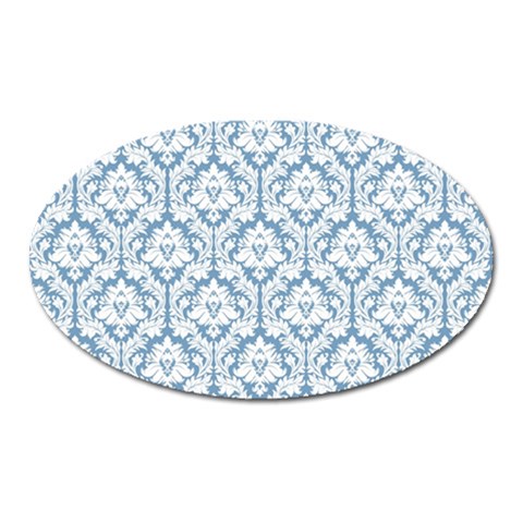 White On Light Blue Damask Magnet (Oval) from ArtsNow.com Front