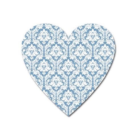 White On Light Blue Damask Magnet (Heart) from ArtsNow.com Front