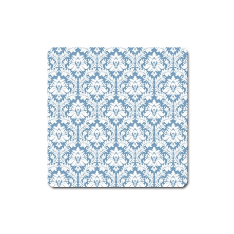 White On Light Blue Damask Magnet (Square) from ArtsNow.com Front