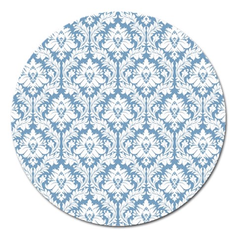 White On Light Blue Damask Magnet 5  (Round) from ArtsNow.com Front