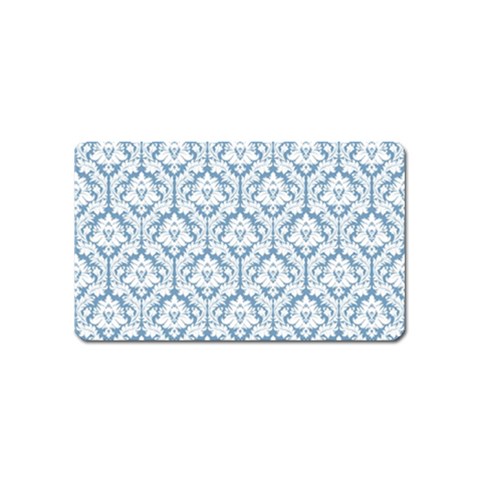 White On Light Blue Damask Magnet (Name Card) from ArtsNow.com Front