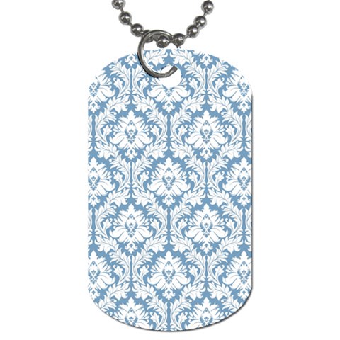 White On Light Blue Damask Dog Tag (One Sided) from ArtsNow.com Front