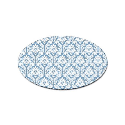 White On Light Blue Damask Sticker 10 Pack (Oval) from ArtsNow.com Front