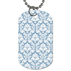 White On Light Blue Damask Dog Tag (Two Front