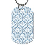 White On Light Blue Damask Dog Tag (Two-sided) 