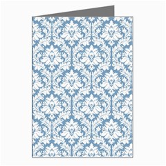 White On Light Blue Damask Greeting Card from ArtsNow.com Left