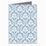 White On Light Blue Damask Greeting Card