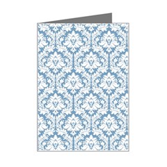 White On Light Blue Damask Mini Greeting Card from ArtsNow.com Left