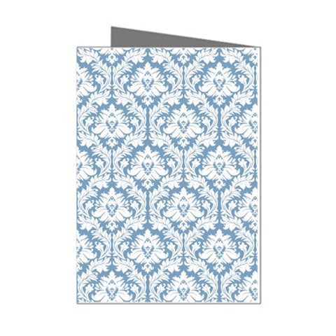 White On Light Blue Damask Mini Greeting Card (8 Pack) from ArtsNow.com Left