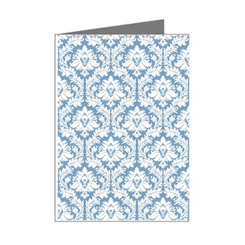 White On Light Blue Damask Mini Greeting Card (8 Pack) from ArtsNow.com Right