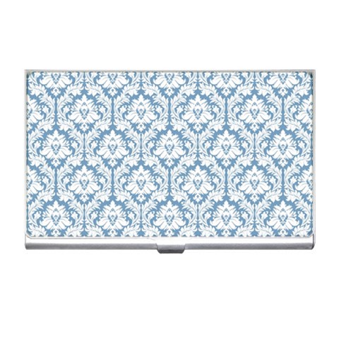 White On Light Blue Damask Business Card Holder from ArtsNow.com Front