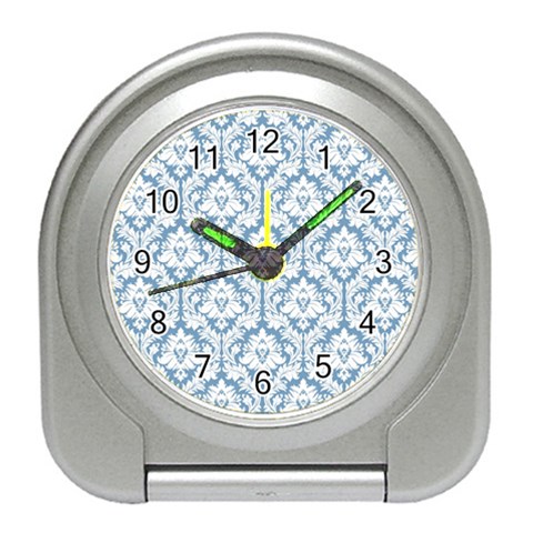 White On Light Blue Damask Desk Alarm Clock from ArtsNow.com Front