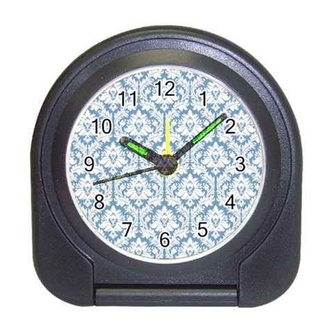 White On Light Blue Damask Desk Alarm Clock from ArtsNow.com Front