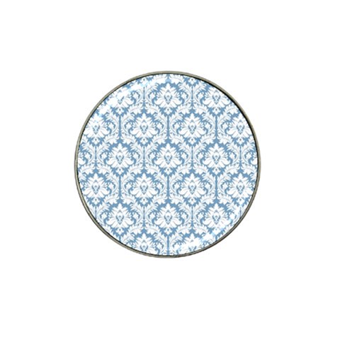 White On Light Blue Damask Golf Ball Marker (for Hat Clip) from ArtsNow.com Front