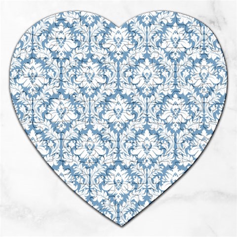 White On Light Blue Damask Jigsaw Puzzle (Heart) from ArtsNow.com Front